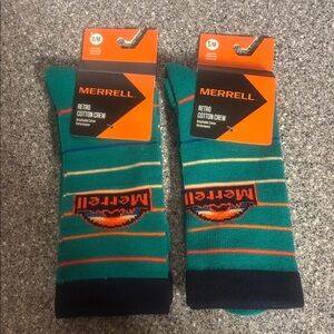 2 Pack Merrell Hiking Retro Cotton Crew Socks Size Medium S\M